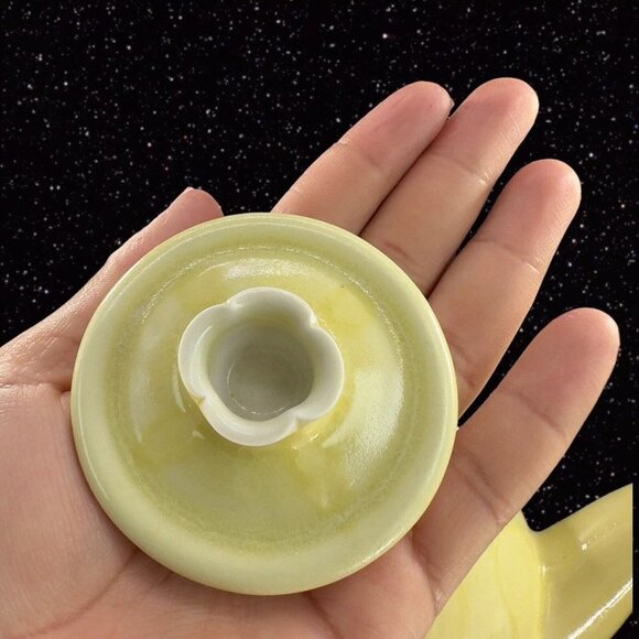 Vintage Light Yellow Stoneware Ceramic Teapot Yellow Glazed Paneled W Lid 9”W - Picture 9 of 16